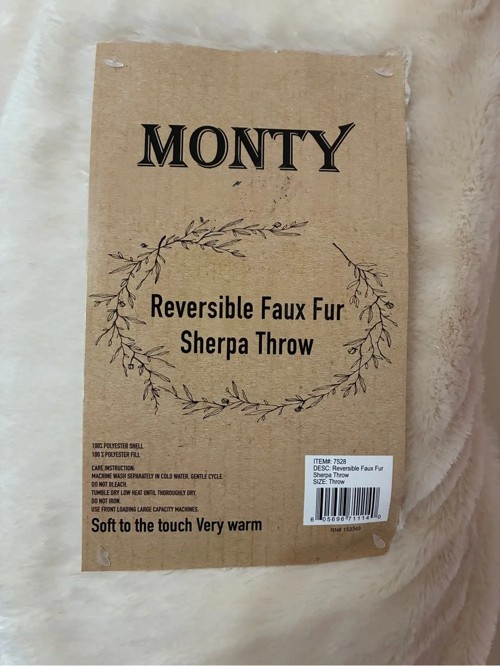 Reversible Faux Fur Sherpa Throw - Cream